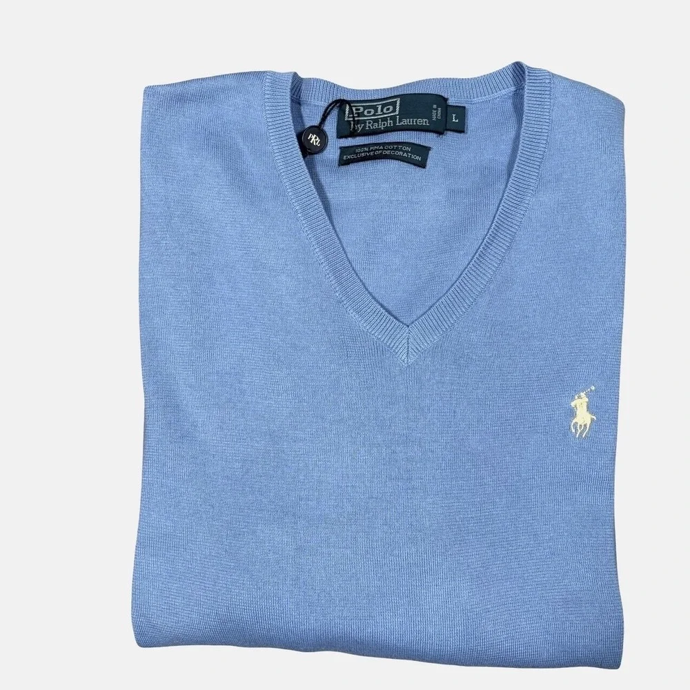 Polo Ralph Lauren The Pima Cotton Sweater Men's L V-Neck Pullover Pony Preppy